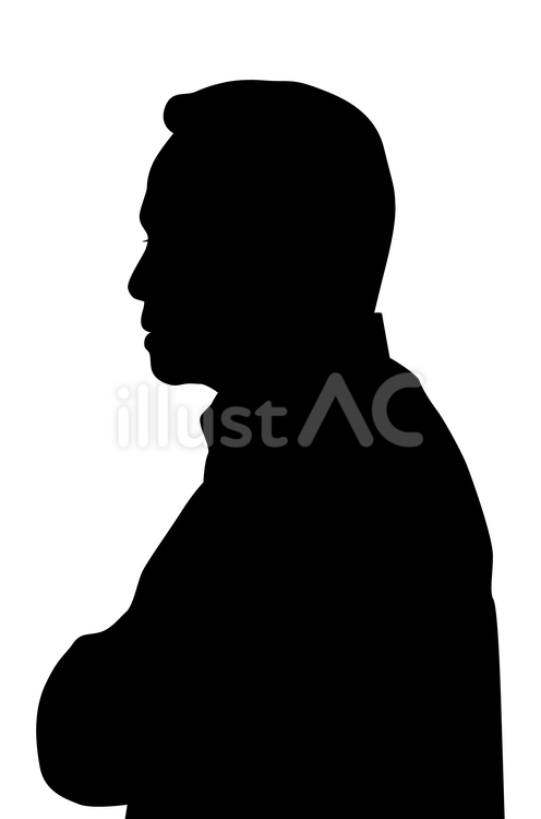 腕組みして横を向くシニア男性のシルエット 人,男性,シルエットのイラスト素材
