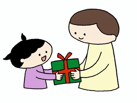 プレゼントを受け取る女の子２ 親子,子供,幼児,家族,父,子育て,幼稚園,保育園,小学生,笑顔のイラスト素材