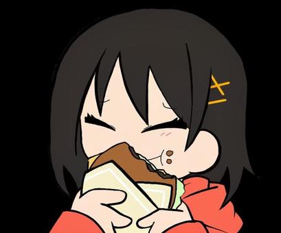 もぐもぐ ハンバーガー,もぐもぐ,食べる,女の子,笑顔のイラスト素材
