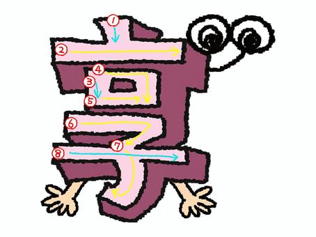 享　漢字　書き順あり 享,フォント,漢字,立体,文字絵,目,書き順,矢印,8画,可愛いのイラスト素材