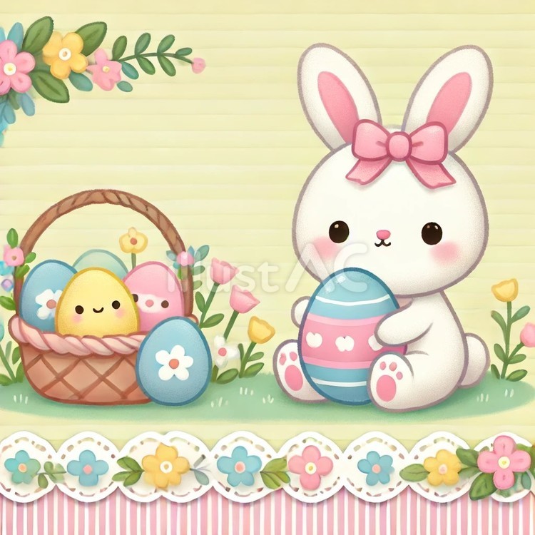 イースターのうさぎとカラフルな卵 イースター,うさぎ,ウサギのイラスト素材