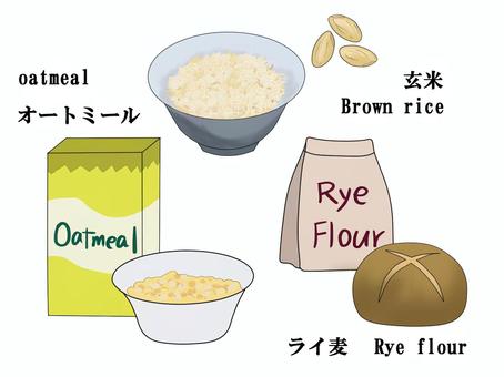 玄米　ライ麦　オートミール 玄米,ライ麦,オートミール,お茶碗,粒,oatmeal,brown,rice,rye,flourのイラスト素材