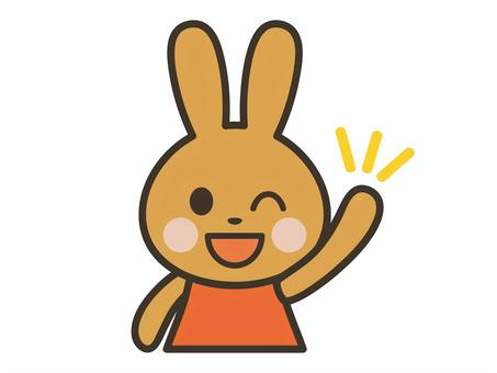 元気に挨拶をするかわいい茶色うさぎ 元気に挨拶をするかわいい茶色うさぎ うさぎ,挨拶,返事,元気,笑顔,かわいい,動物,キャラクター,挙手,子どものイラスト素材