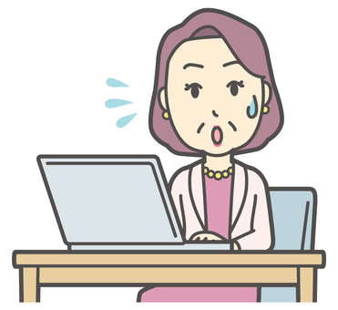 ノートパソコンを見て慌てる金持ち女性 パソコン,女性,おばさん,中年,お母さん,富裕層,マダム,裕福,お金持ち,ミセスのイラスト素材