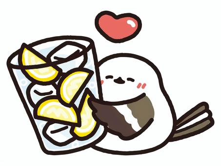 レモンサワー大好きシマエナガ シマエナガ,エナガ,鳥,野鳥,動物,ドリンク,レモンサワー,サワー,炭酸,飲み物のイラスト素材