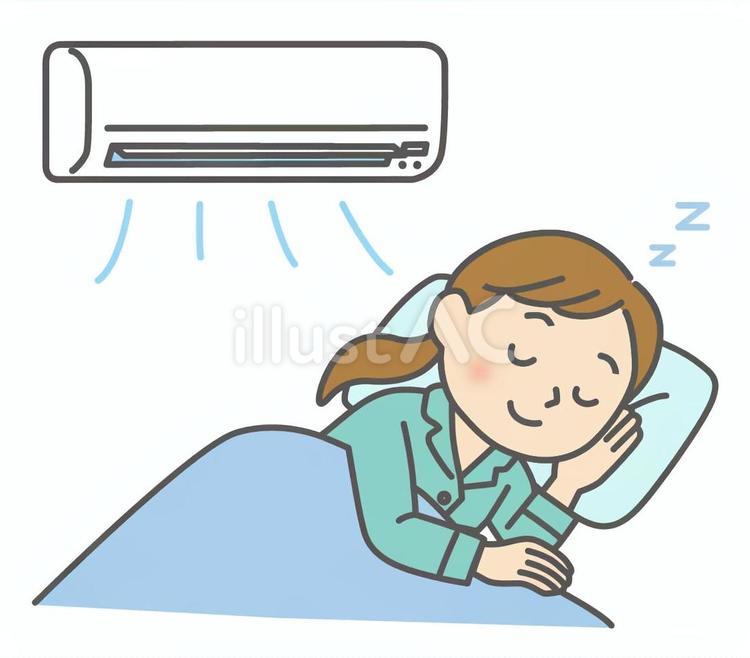 エアコンで熱中症対策して寝る女性 熱中症,熱中症対策,暑いのイラスト素材