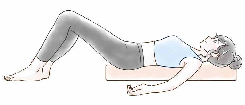 ヨガポールで体操をする女性　水彩風 女性,ストレッチポール,ヨガポール,フォームローラー,ストレッチ,エクササイズ,体操,運動,筋膜リリース,背中のイラスト素材