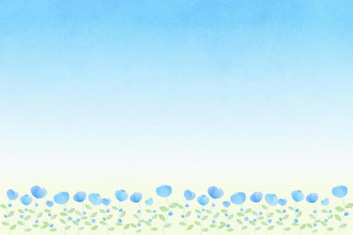 ブルーの可愛い小花と青空 花,花畑,小花,空,植物,かわいい,ブルー,水色,パステル,水彩のイラスト素材