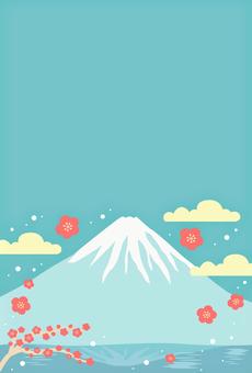Illustration, fuji mountain, plum, winter, 