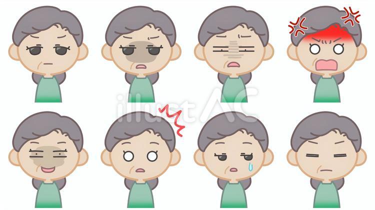 おばさん表情セット04怒他 女性,中年,おばさんのイラスト素材