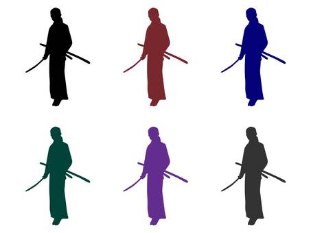 侍シルエット　6色セット 和柄,和風,日本,日本文化,japan,japanese,侍,シルエット,和風素材のイラスト素材