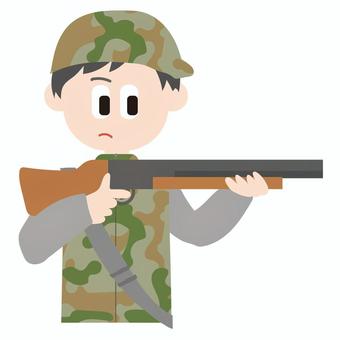 迷彩服を着た銃をかまえた猟師さん 迷彩,迷彩服,猟師,自衛隊,狩猟,銃,駆除,サバイバルゲーム,サバゲー,男性のイラスト素材