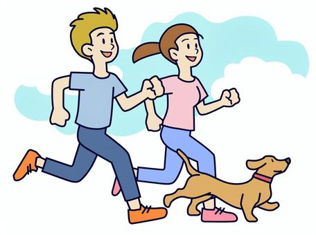 ジョギングする2人-背景あり ジョギングする2人-背景あり ジョギング,男性,女性,10代,20代のイラスト素材