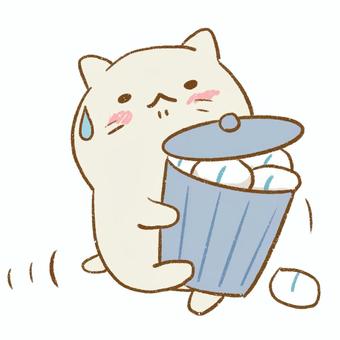 おむつのゴミ箱を重そうに運ぶ猫のイラスト 猫,家事,ゴミ捨て,ゴミ箱,重い,育児,おむつ替え,大変,母親,動物のイラスト素材