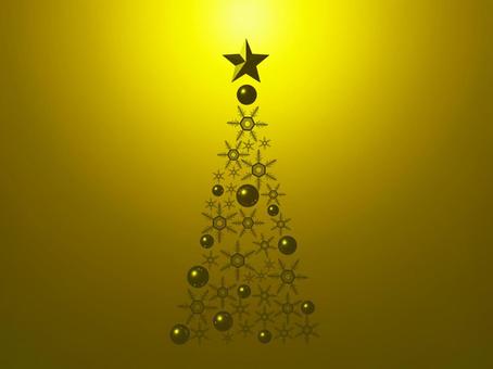 雪の結晶の金のクリスマスツリー・背景透過 金,クリスマスツリー,背景,おしゃれ,冬,クリスマス,ツリー,雪,結晶,星のイラスト素材
