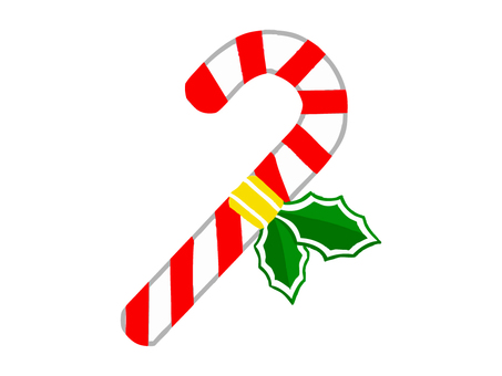 飾り付きキャンディケイン（線なし） キャンディケイン,キャンディ,ケーン,ステッキ,菓子,ヒイラギ,クリスマスカラー,クリスマス,聖夜,イヴのイラスト素材