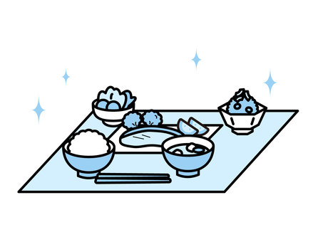 健康的・ヘルシーな食事のイメージ03 食べ物,料理,食育,食事,定食,メニュー,献立,和食,魚,ご飯のイラスト素材