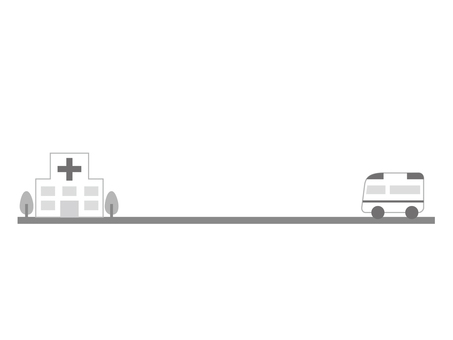 病院　街並み　ライン　飾り罫　モノトーン 病院,街並み,救急車,木,ライン,飾り罫,飾り線,フレーム,枠,風景のイラスト素材