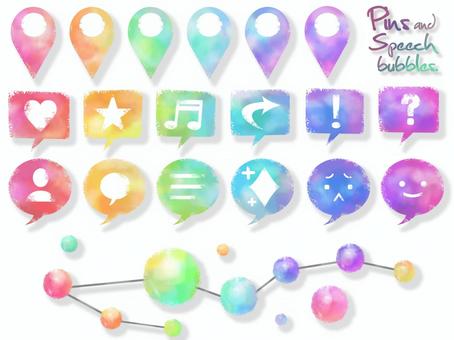 Colorful watercolor balloons and pins and dots, biểu tượng, đồ họa, khí cầu, JPG và PNG