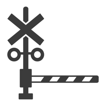 踏切と遮断機のアイコン 踏切,遮断機,鉄道,電車,交通,安全,線路,遮断棒,踏切標識,交通安全のイラスト素材