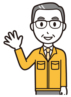  中年作業着(黄)-381-バスト 笑顔,中小企業,作業着,中年,ビジネスマン,サラリーマン,会社員,ビジネス,社長,男性のイラスト素材