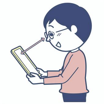 視力改善_子どもスマホ1_淡色版 子ども,キッズ,小学生,近視,近眼,目,視力,視力低下,疲れ目,姿勢のイラスト素材