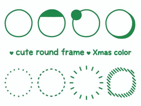 かわいい丸いフレーム（Xmasカラー） フレーム,枠,丸,クリスマス,クリスマスカラー,12月,セット,素材,パーツ,シンプルのイラスト素材