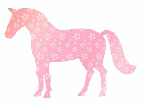 桜の和柄の馬のシルエット、お正月・年賀状 馬,年賀状,お正月,午,シルエット,桜,和柄,午年,うま,干支のイラスト素材