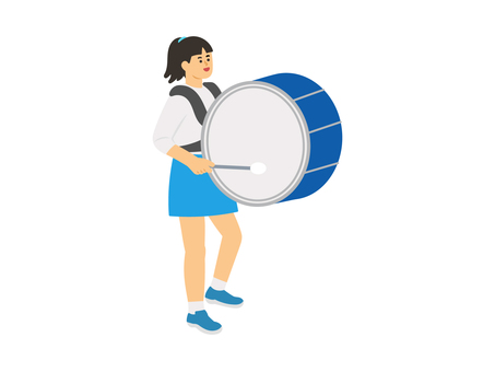 バスドラムをたたく女子学生/カラー バスドラムをたたく女子学生/カラー バスドラム,大太鼓,楽器,音楽,マーチングバンド,練習,行進,叩く,女子学生,女性のイラスト素材