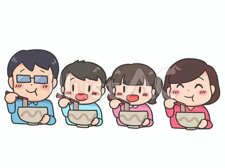 おそばを食べると四人家族 家族,そば,年越しそばのイラスト素材