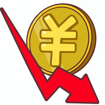 円　暴落　わかりやすいデフォルメイラスト 暴落,日本,円,下落,急落,損,下降,弱気,株式市場,投資のイラスト素材