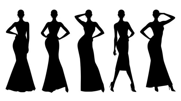 女性　シルエット シルエット,モデル,全身,体型,影,白黒,モノクロ,人物,ポーズ,人のイラスト素材