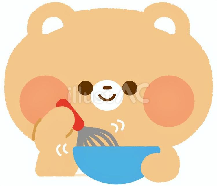 泡立て器で混ぜるくま 泡立て器,ボウル,くまのイラスト素材
