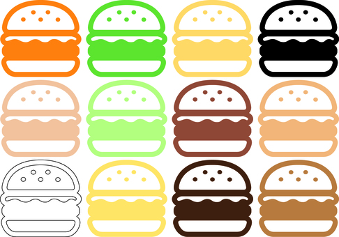 ピクトグラムのハンバーガーです。 ピクトグラム,ハンバーガー,食べ物,シンプル,ファーストフード,ビーフ,パティ,バンズ,レタス,トマトのイラスト素材