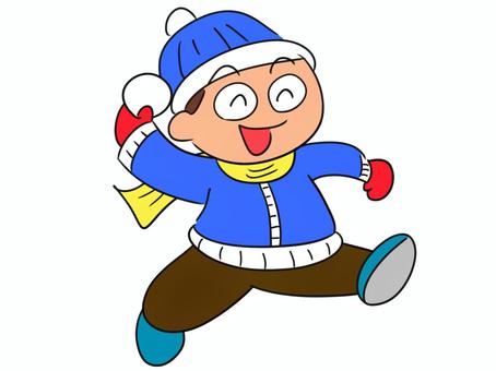 雪合戦する男の子のイラスト 雪合戦,男の子,冬,子供,雪遊び,少年,雪,青,帽子,人物のイラスト素材