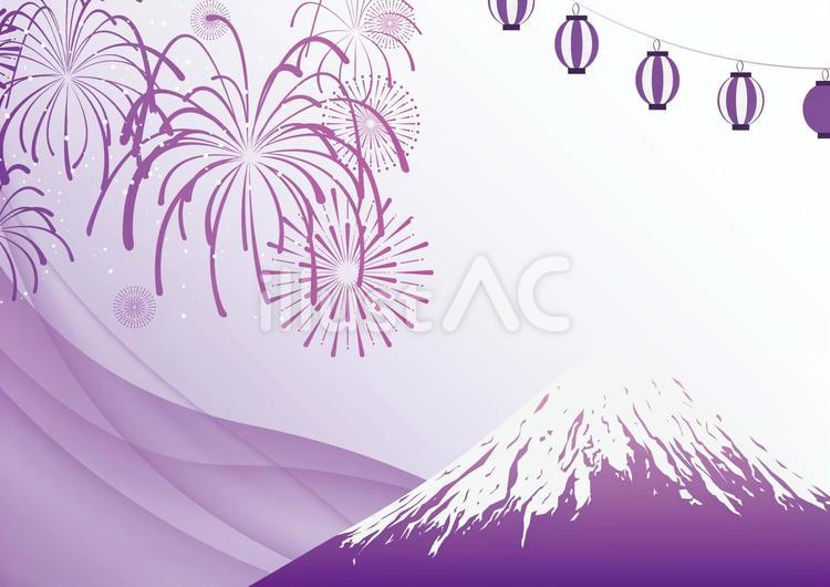 紫色のおしゃれな夏の花火と富士山の背景 夏,花火,提灯のイラスト素材