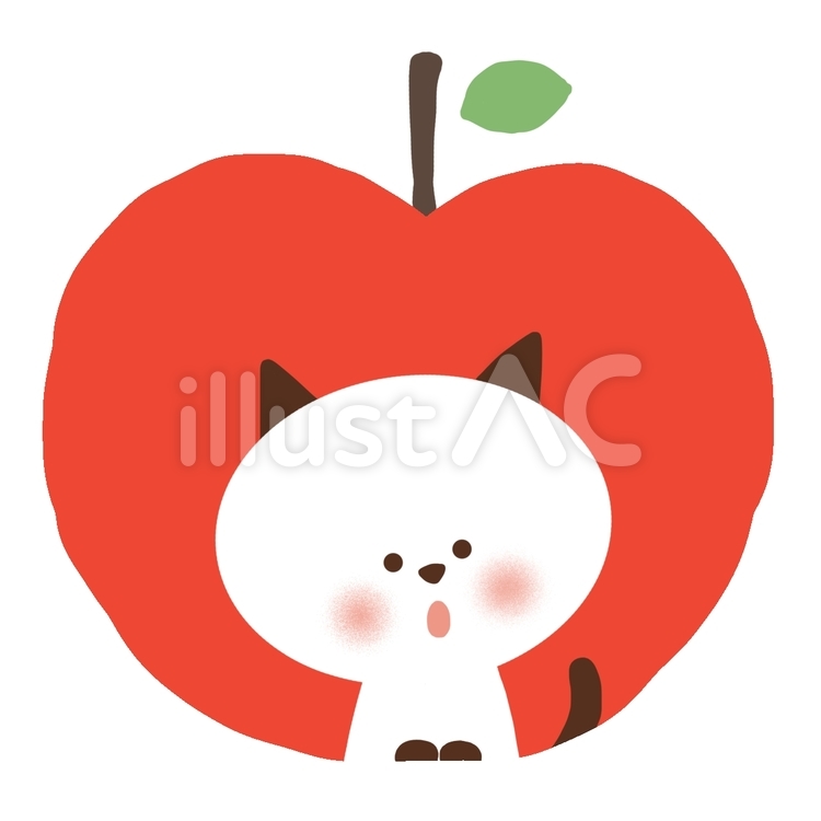 りんごねこ（白×黒） 猫,仔猫,ペットのイラスト素材