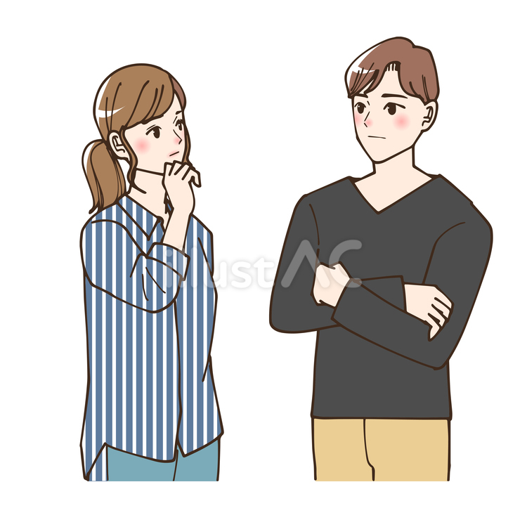 考え事をしている若い夫婦 考える,夫婦,思案のイラスト素材