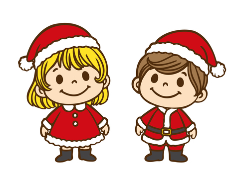 子供職業体験「サンタさん」 サンタ,サンタクロース,サンタコス,コスプレ,クリスマス,少年,少女,キャラクター,デフォルメ,二頭身のイラスト素材