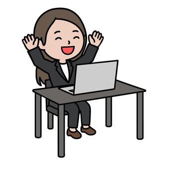 喜ぶ人 パソコン,休憩,終業,ガッツポーツ,喜び,楽しみ,リラックス,終了,女性,スーツのイラスト素材