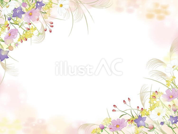 秋の空と草花のフレーム2 コスモス,秋,ススキのイラスト素材