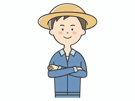 腕組みする農家の男性 腕組みする農家の男性 腕組み,どや顔,自信,自慢,農家,農業,農業学校,生産者,畑,畑仕事のイラスト素材