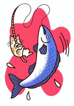 魚を釣る猫2 猫,魚,釣り,面白い,かわいいのイラスト素材