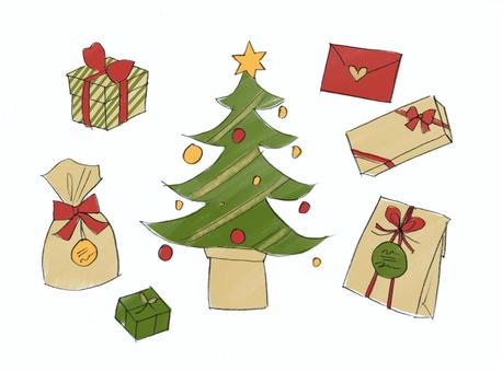 Illustration, christmas, christmas tree, present, JPG and PNG