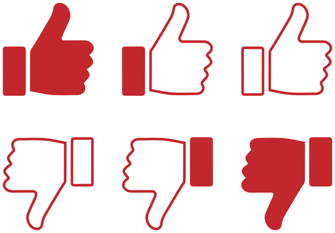 サムズアップとサムズダウンのアイコン 赤 サムズアップ,サムズダウン,高評価,低評価,いいね,良い,悪い,グッド,バッド,ナイスのイラスト素材