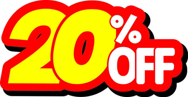 20％OFF　割引数字 off,文字,数字,チラシ素材,割引,セール,お得,安売り,バーゲン,飾り文字のイラスト素材