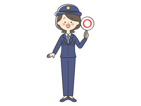 マルの札を持つ女性警察官 丸,正解,正しい,合っている,クイズ,解答,笑顔,警察,警察官,警官のイラスト素材