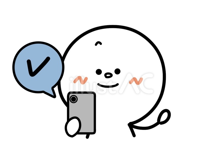 スマホを持つ人とチャックマークのイラスト 棒人間,人,人物のイラスト素材