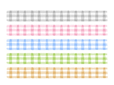 手描きギンガムチェックライン　5色セット チェック柄,ギンガムチェック,ライン,マスキングテープ,マステ,手描き,ナチュラル,シンプル,やさしい,かわいいのイラスト素材