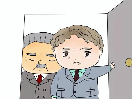 ドアを開けて出てくる上司2人 男性,上司,ドア,開ける,不機嫌,会社のイラスト素材